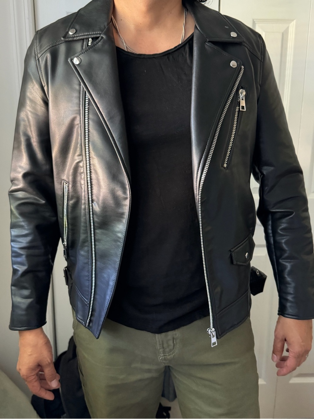 Zara Black Leather Biker Jacket with Silver Hardware